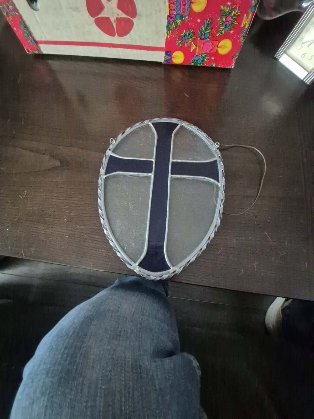 Handmade Stained Glass Shield Cross Window Wall Hanging Suncatcher
